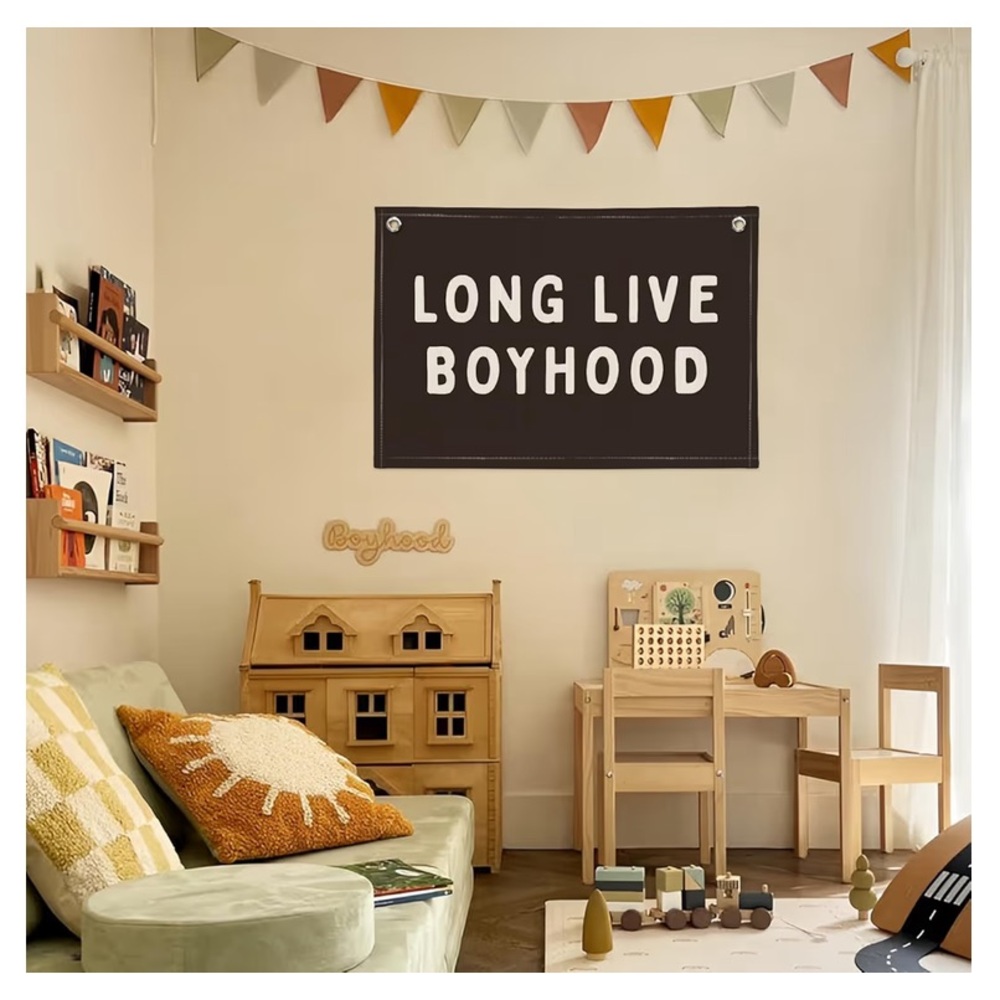 Black and White 'Long Live Boyhood' Wall Banner